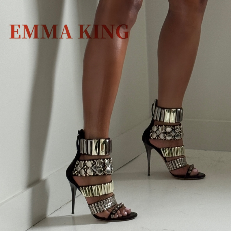 Summer Clothing Offers - Black Embellished Ankle Strap Sandals Summer