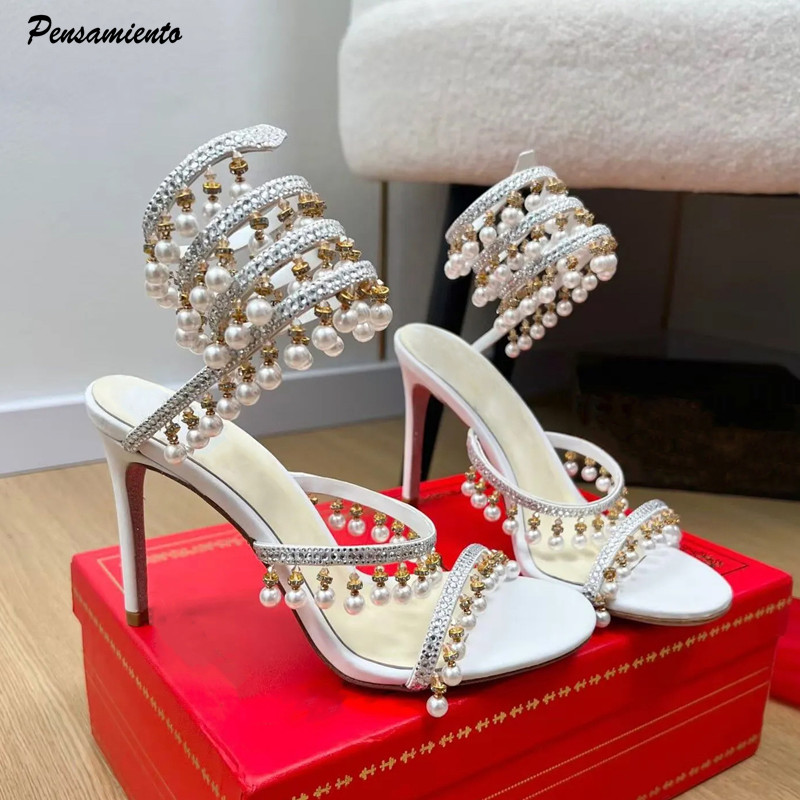 Summer Clothing Offers - Luxury Rhinestones Pearls Tassels Women Gladiator