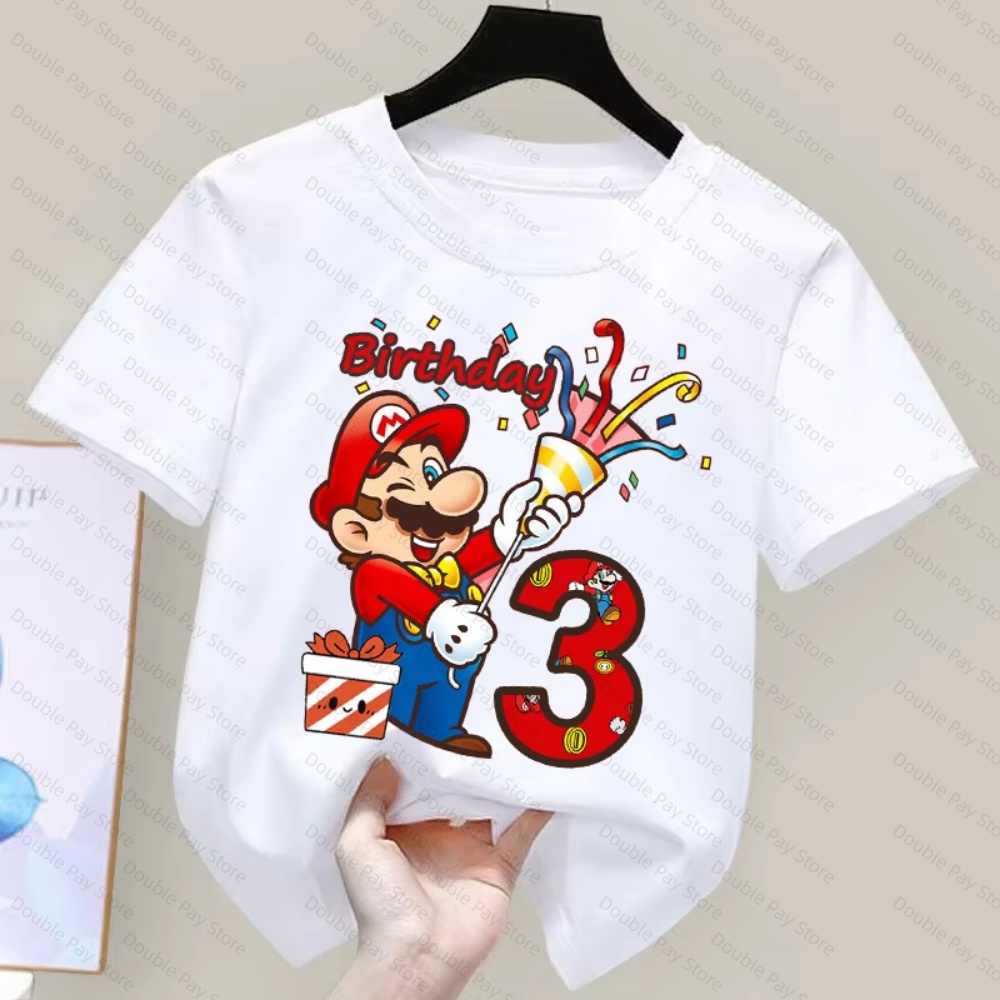 Summer Clothing Kids Boys - Kids Cartoon Mario Birthday Number T-Shirt