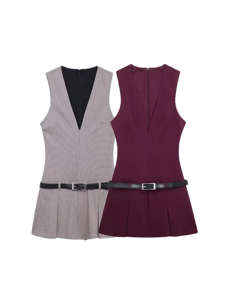 Summer Clothing Zara - Sleeveless Pleated Mini Dress with Belt