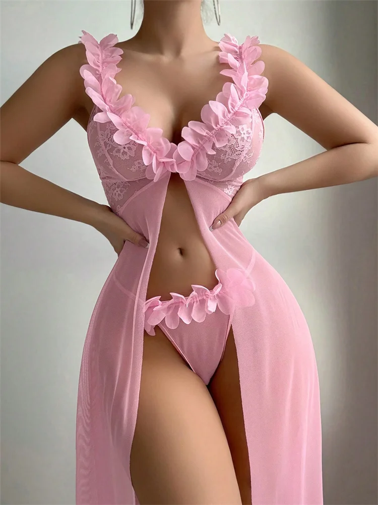 Pink Floral Lace See Through N - Summer Clothing Offers recension och pris