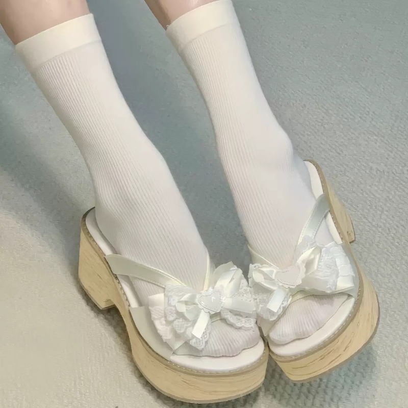 Sweet Bow Wood Grain Thick Bot - Summer Clothing Offers recension och pris